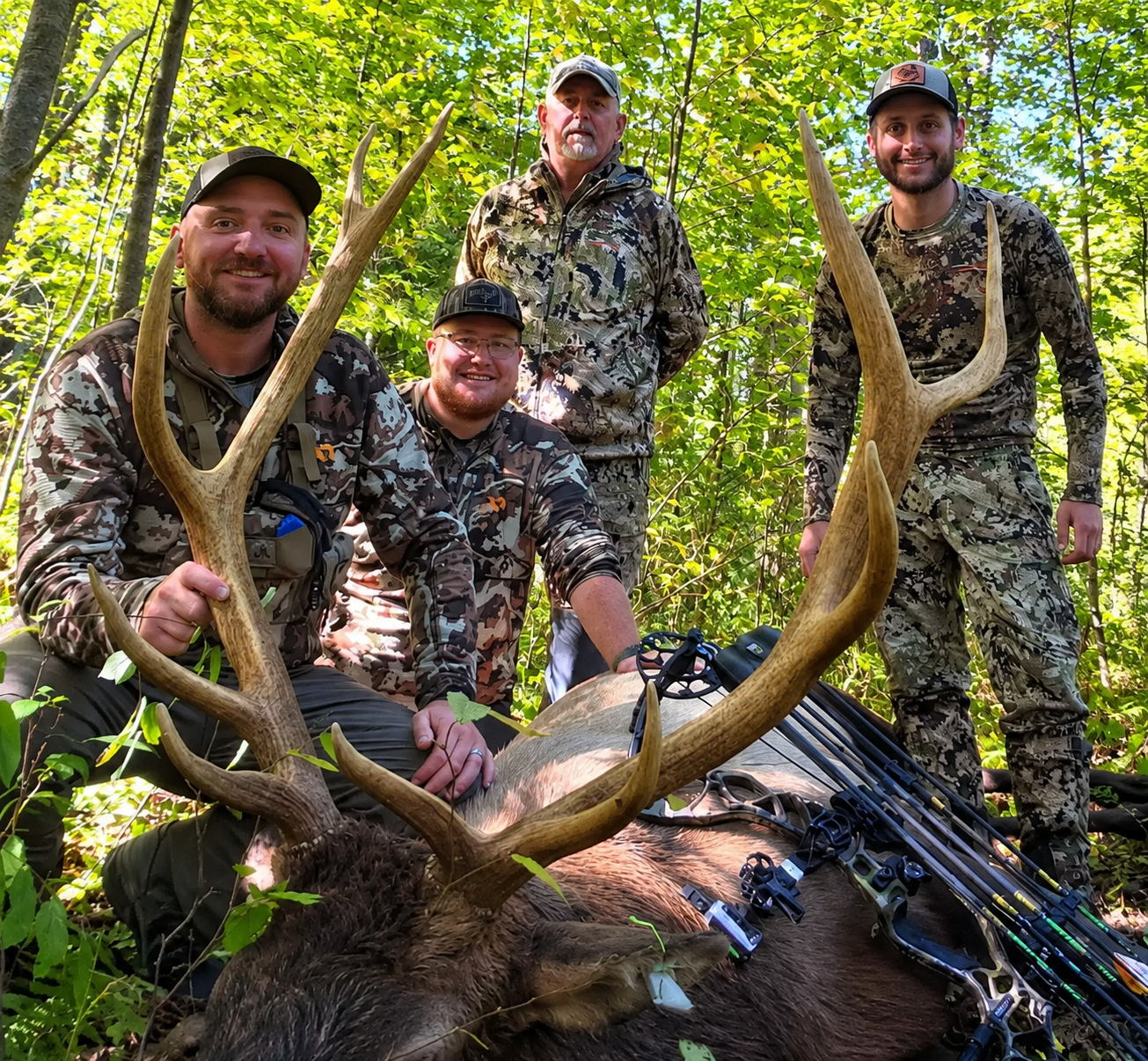 Ryan Pearce with Pennsylvania elk guides Matt Lutz and Dean Carper after his 2026 Zone 305 archery bull elk harvest